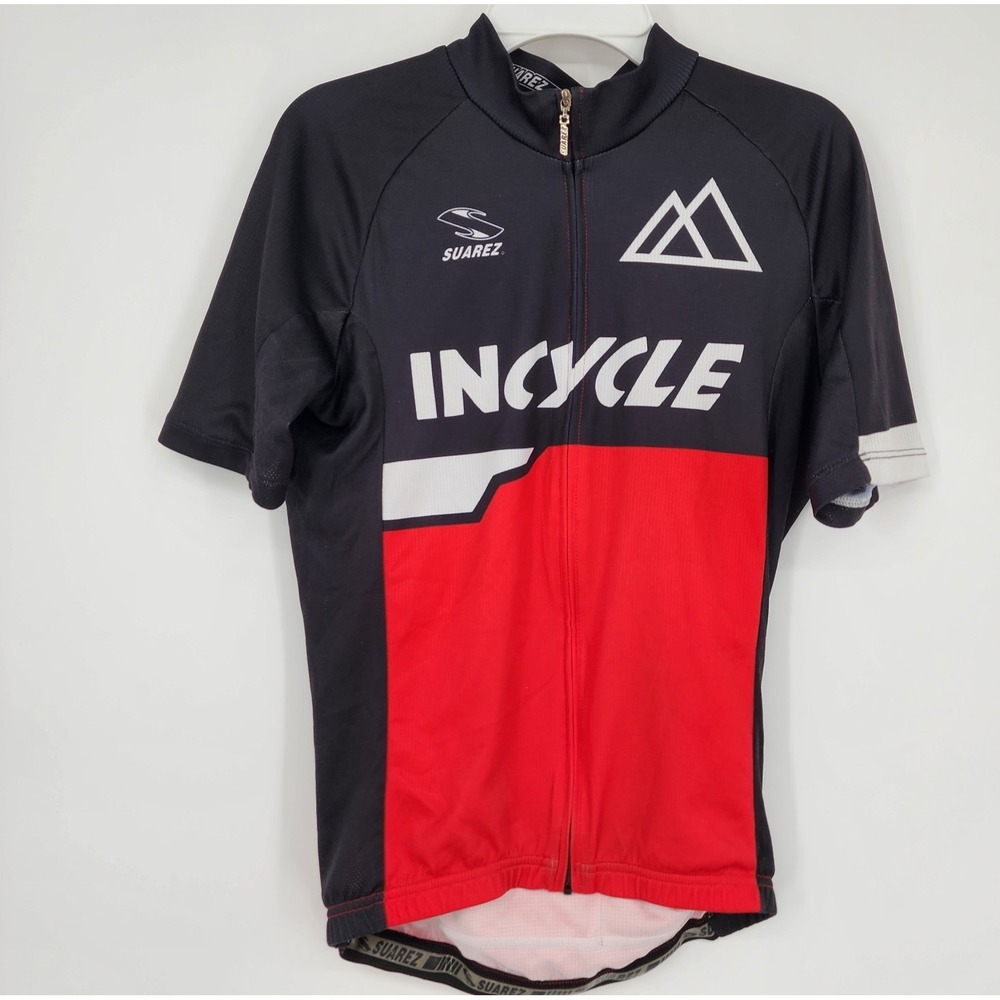Suarez Incycle Cycling Jersey Men's Small Black and Red Full Zip EUC - Picture 2 of 10
